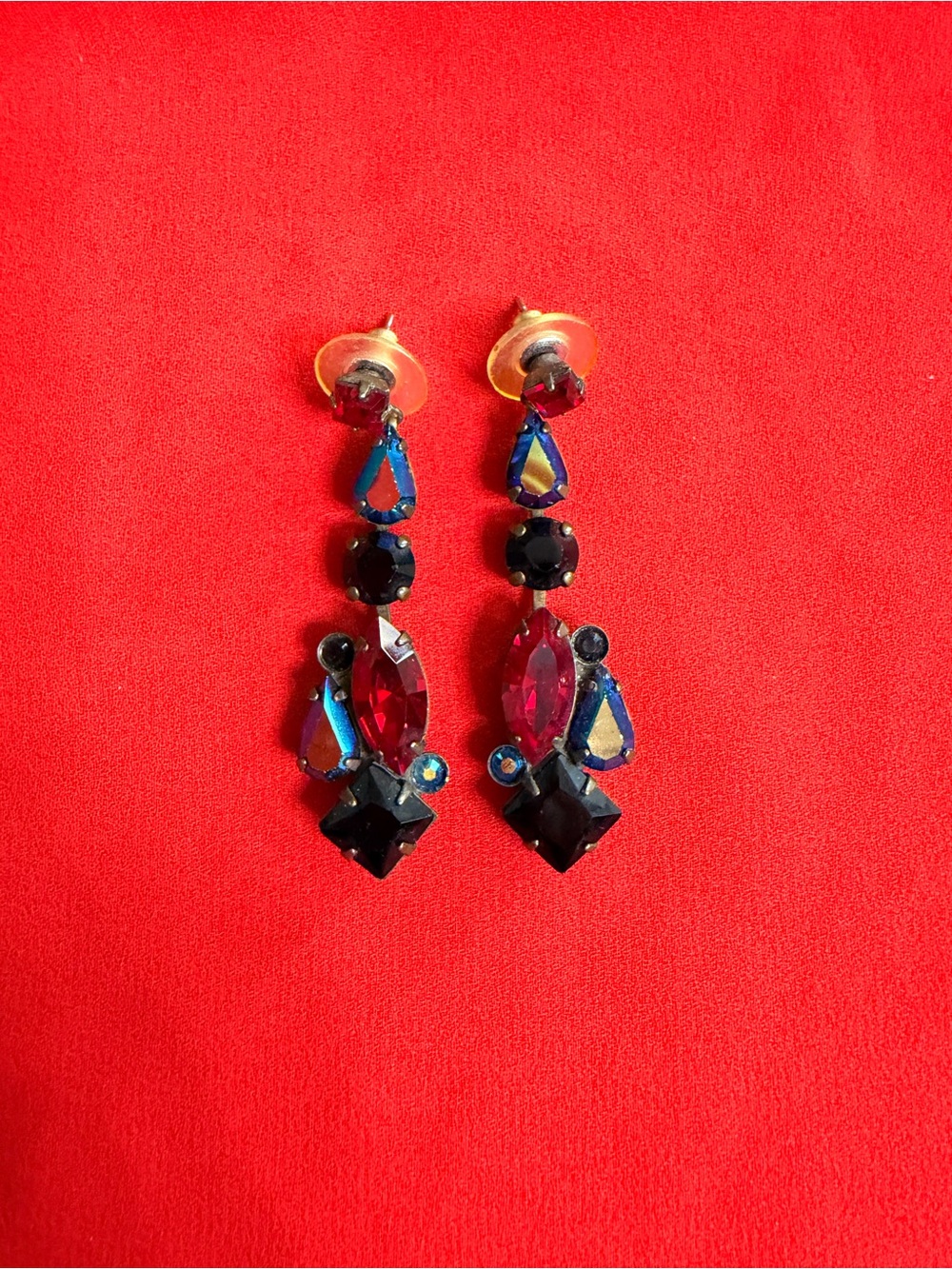 Sorrelli Blue, Black and Pink Crystal Drop Earrings